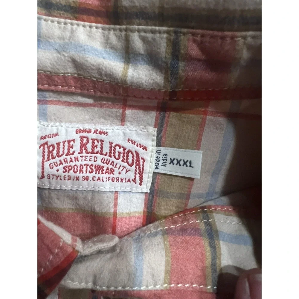 True Religion Shirt Plaid Button Up Men's Long Sleeve Casual Beige‎ XXXL